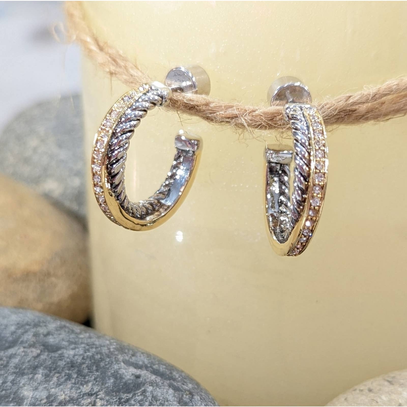 Trinckle Double Hoop Earrings,Silver Tiny Twist Earrings for