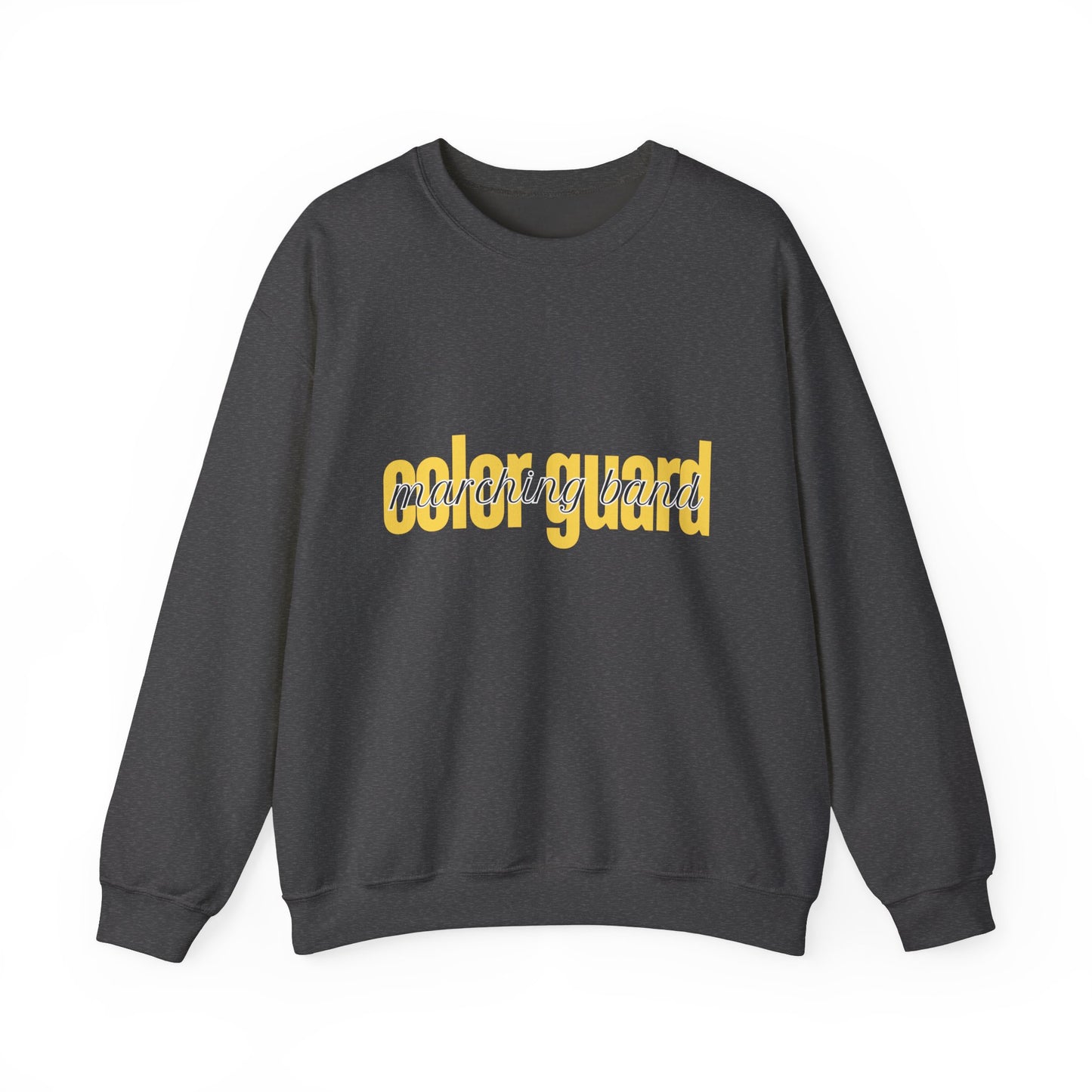 Marching Band Color Guard Yellow Lowercase Font Unisex Crewneck Sweatshirt Flag Saber Rifle