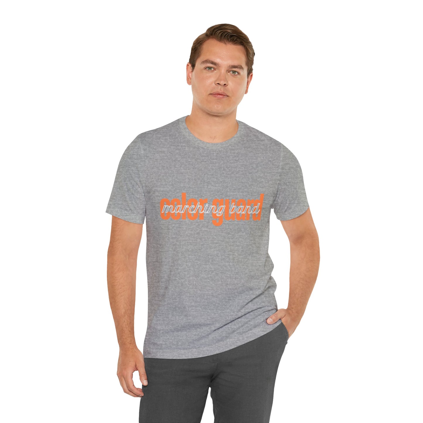 Marching Band Color Guard Orange Short Letters Flag Saber Unisex Jersey Short Sleeve Tee