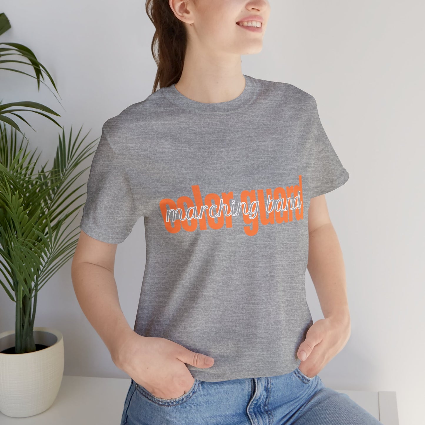 Marching Band Color Guard Orange Short Letters Flag Saber Unisex Jersey Short Sleeve Tee