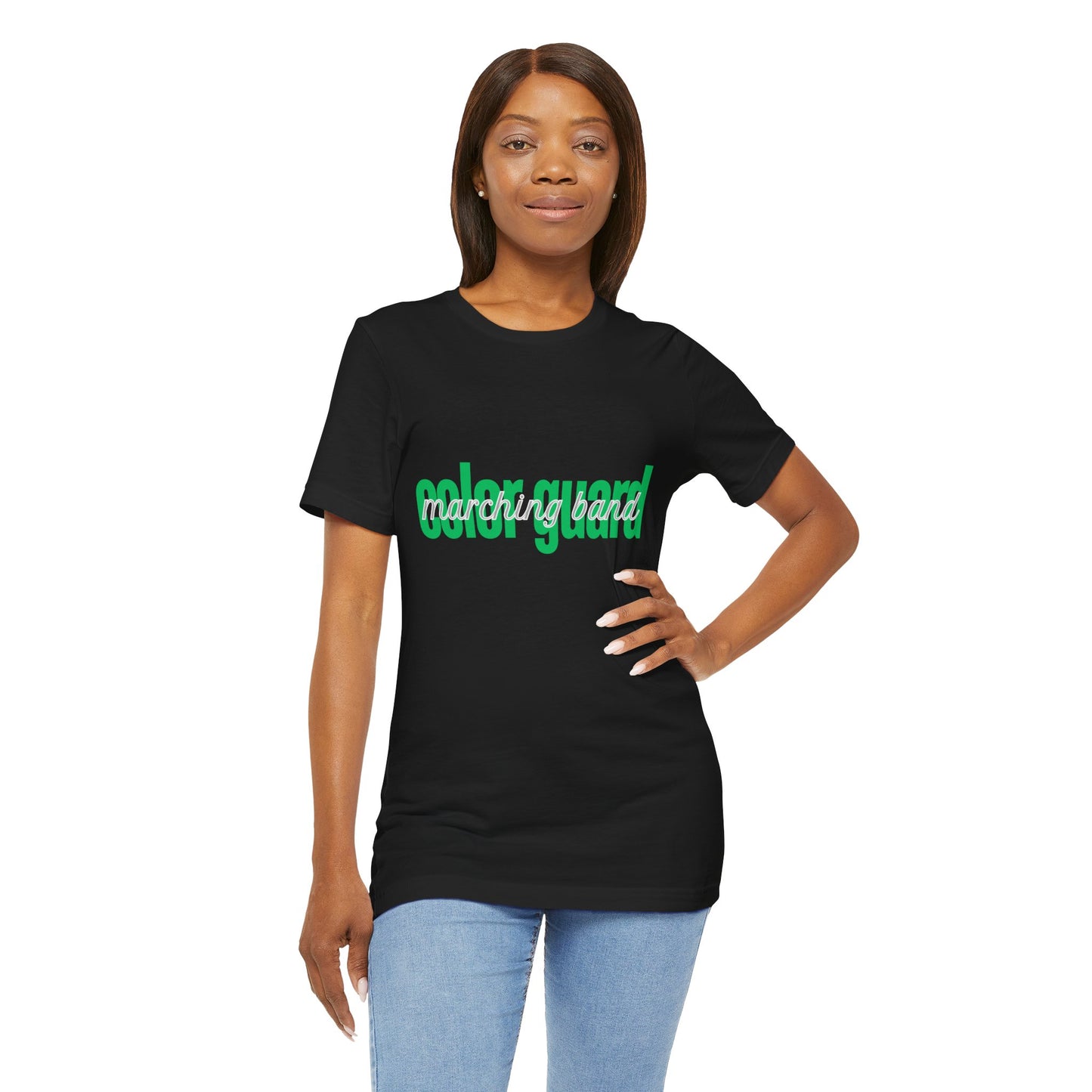 Marching Band Color Guard Green Short Letters Flag Saber Unisex Jersey Short Sleeve Tee