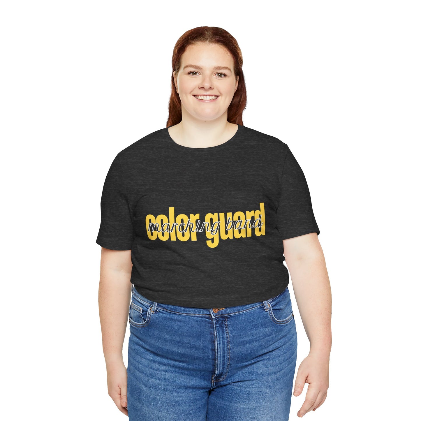 Marching Band Color Guard Yellow Short Letters Flag Saber Unisex Jersey Short Sleeve Tee