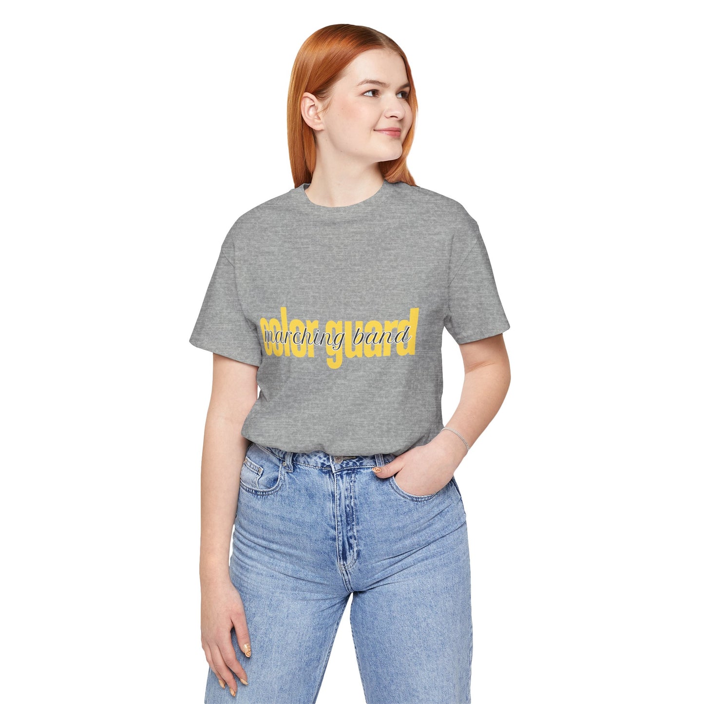 Marching Band Color Guard Yellow Short Letters Flag Saber Unisex Jersey Short Sleeve Tee