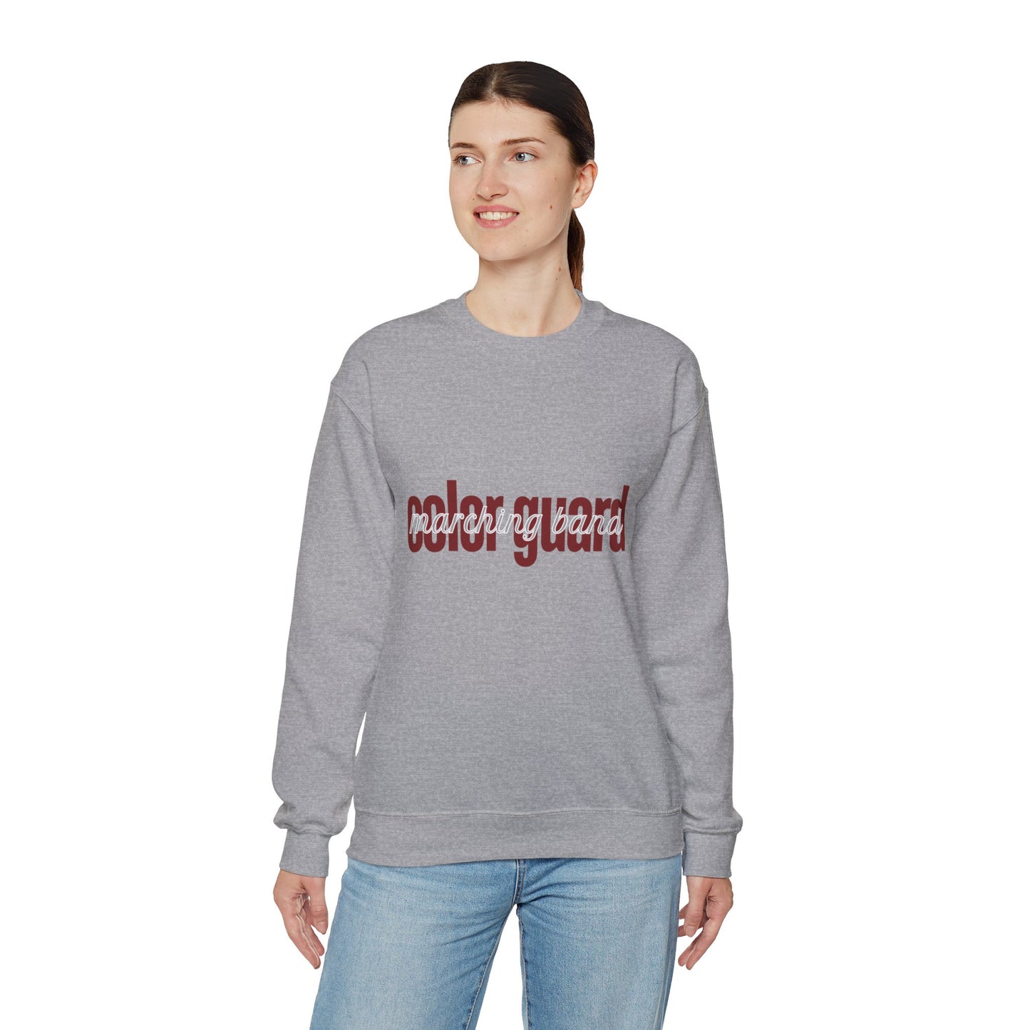 Marching Band Color Guard Maroon Lowercase Font Unisex Crewneck Sweatshirt Flag Saber Rifle