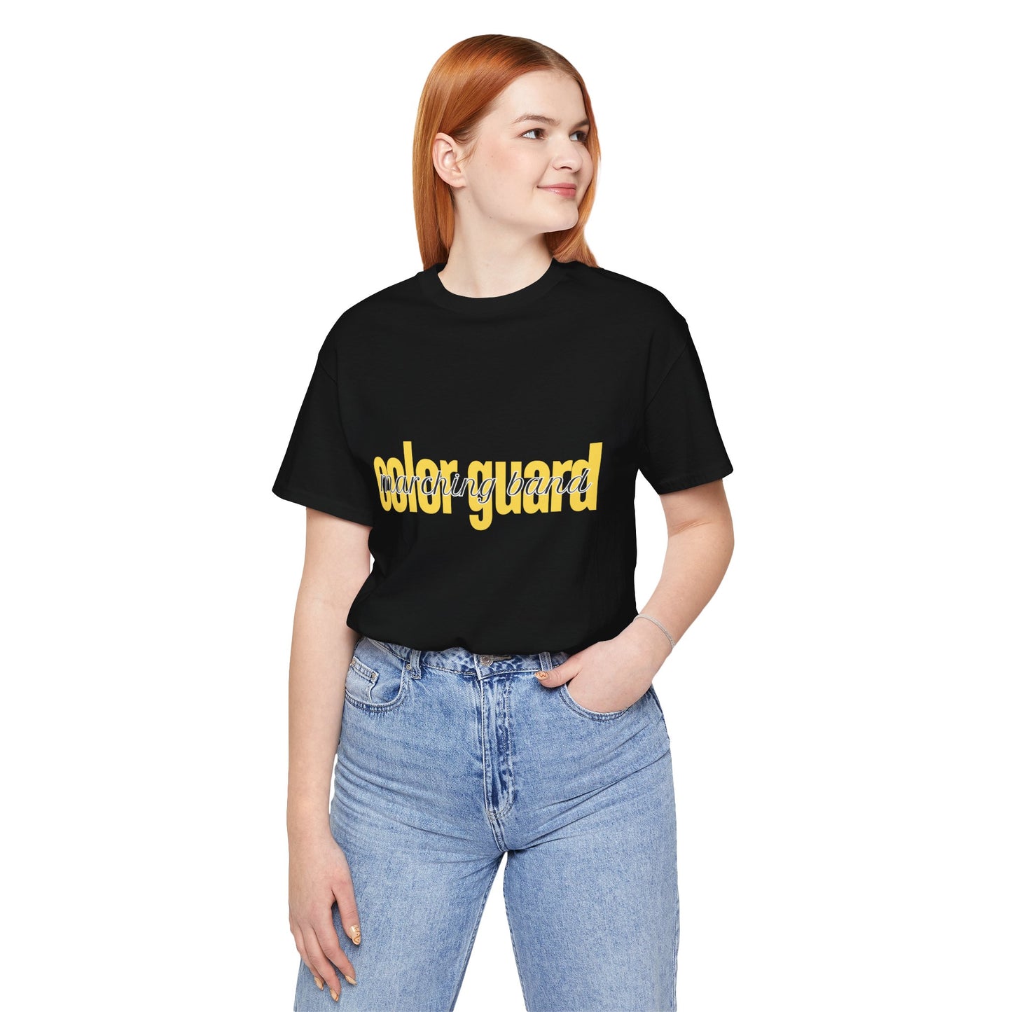 Marching Band Color Guard Yellow Short Letters Flag Saber Unisex Jersey Short Sleeve Tee