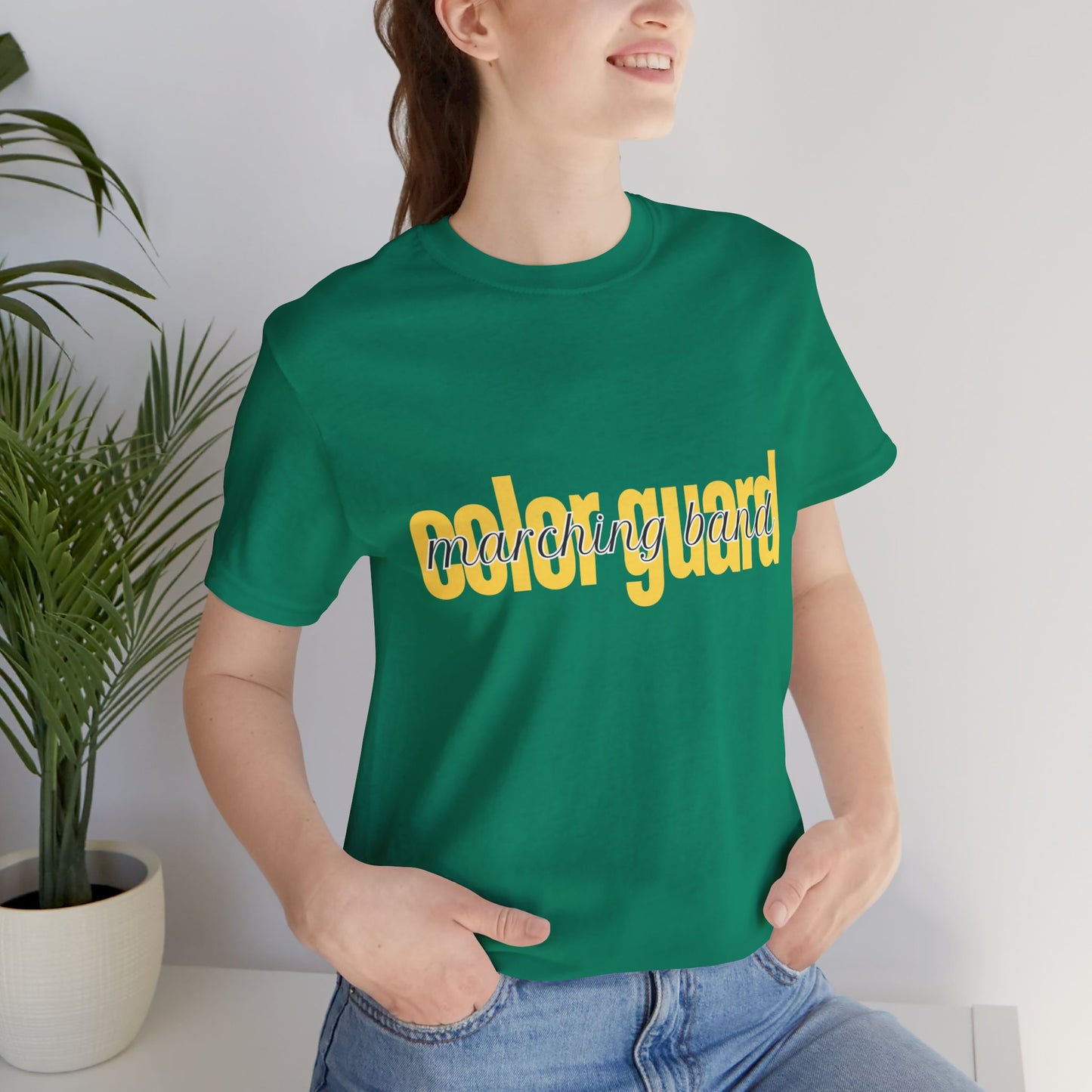 Marching Band Color Guard Yellow Short Letters Flag Saber Unisex Jersey Short Sleeve Tee