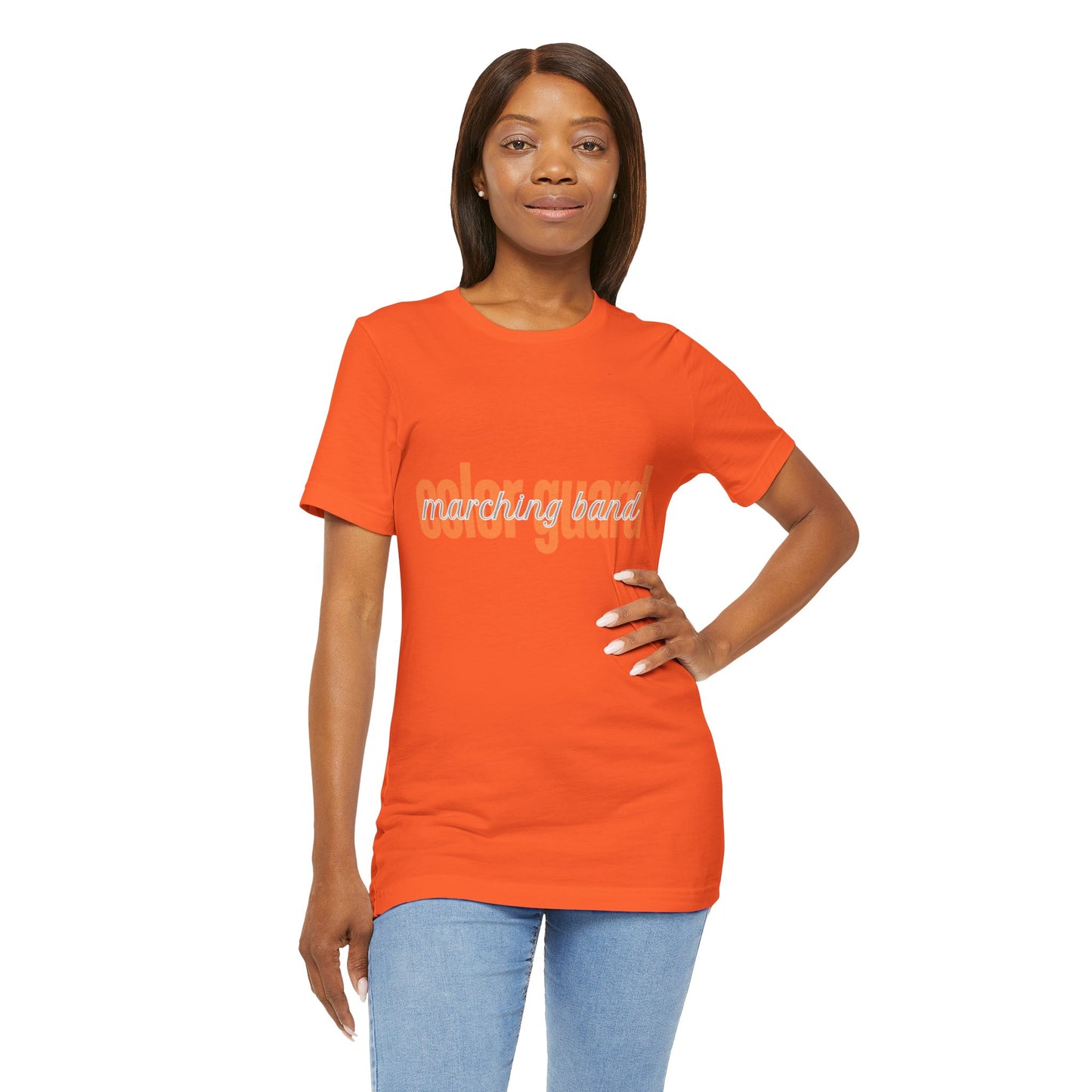 Marching Band Color Guard Orange Short Letters Flag Saber Unisex Jersey Short Sleeve Tee