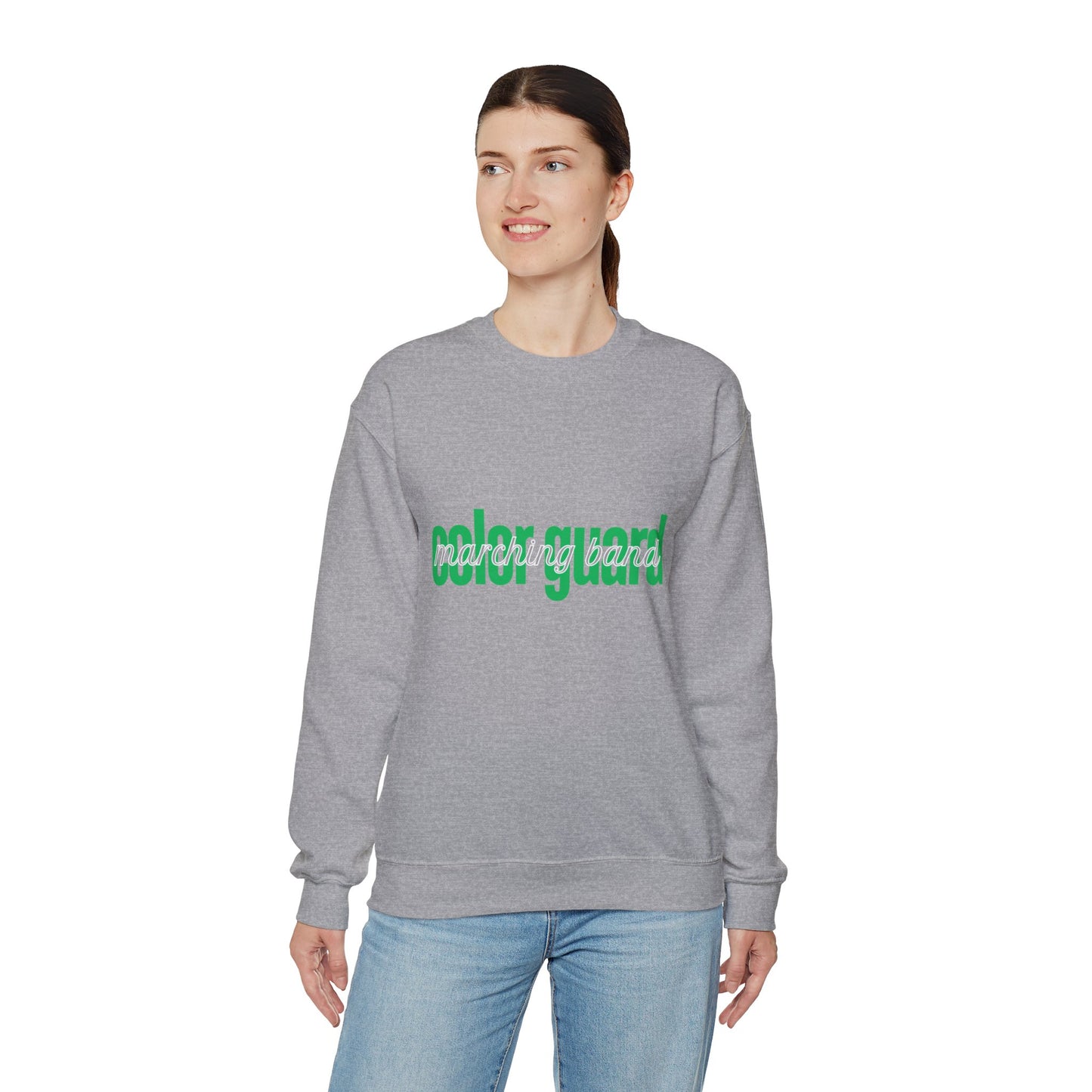 Marching Band Color Guard Green Lowercase Blue Font Unisex Crewneck Sweatshirt Flag Saber Rifle