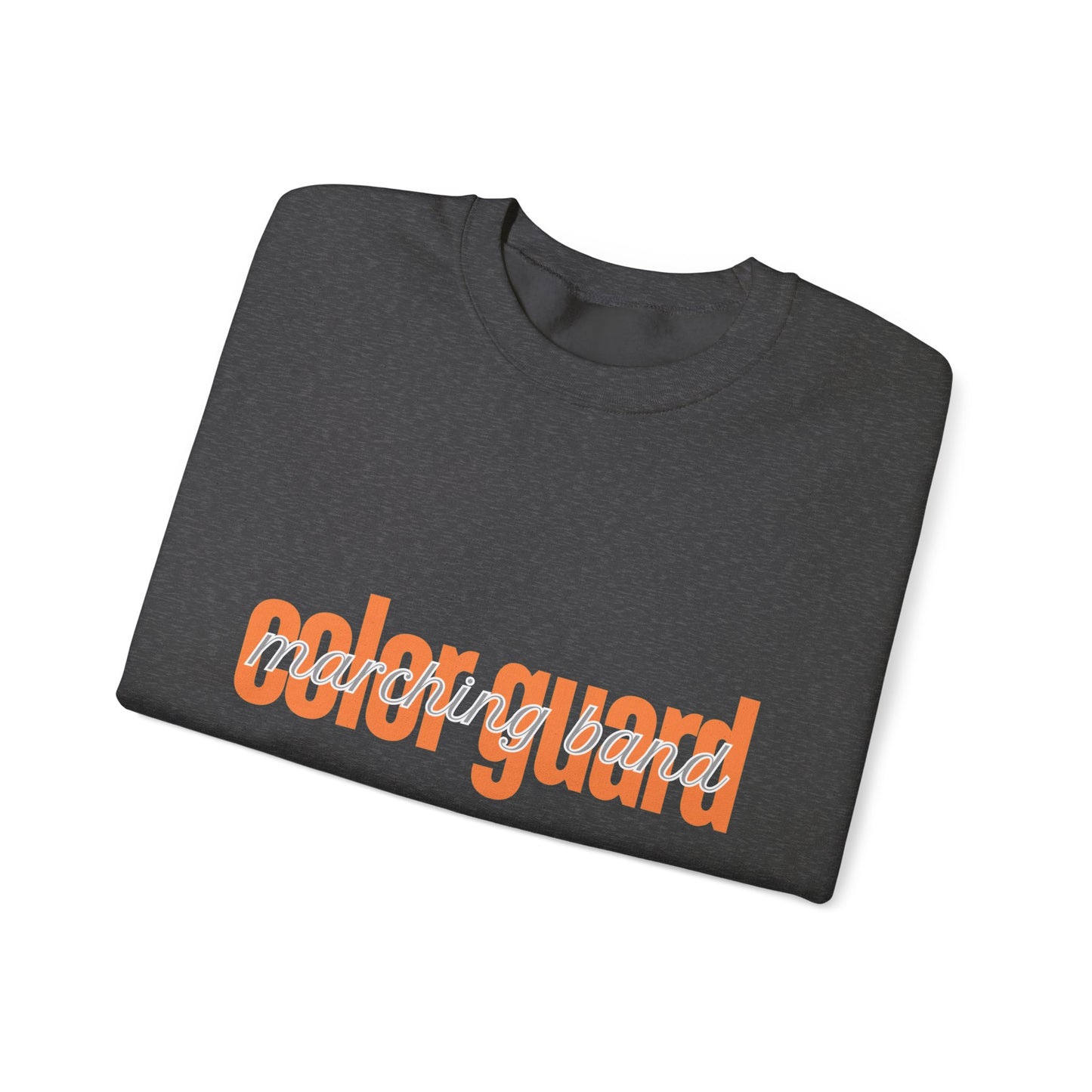 Marching Band Color Guard Orange Lowercase Blue Font Unisex Crewneck Sweatshirt Flag Saber Rifle