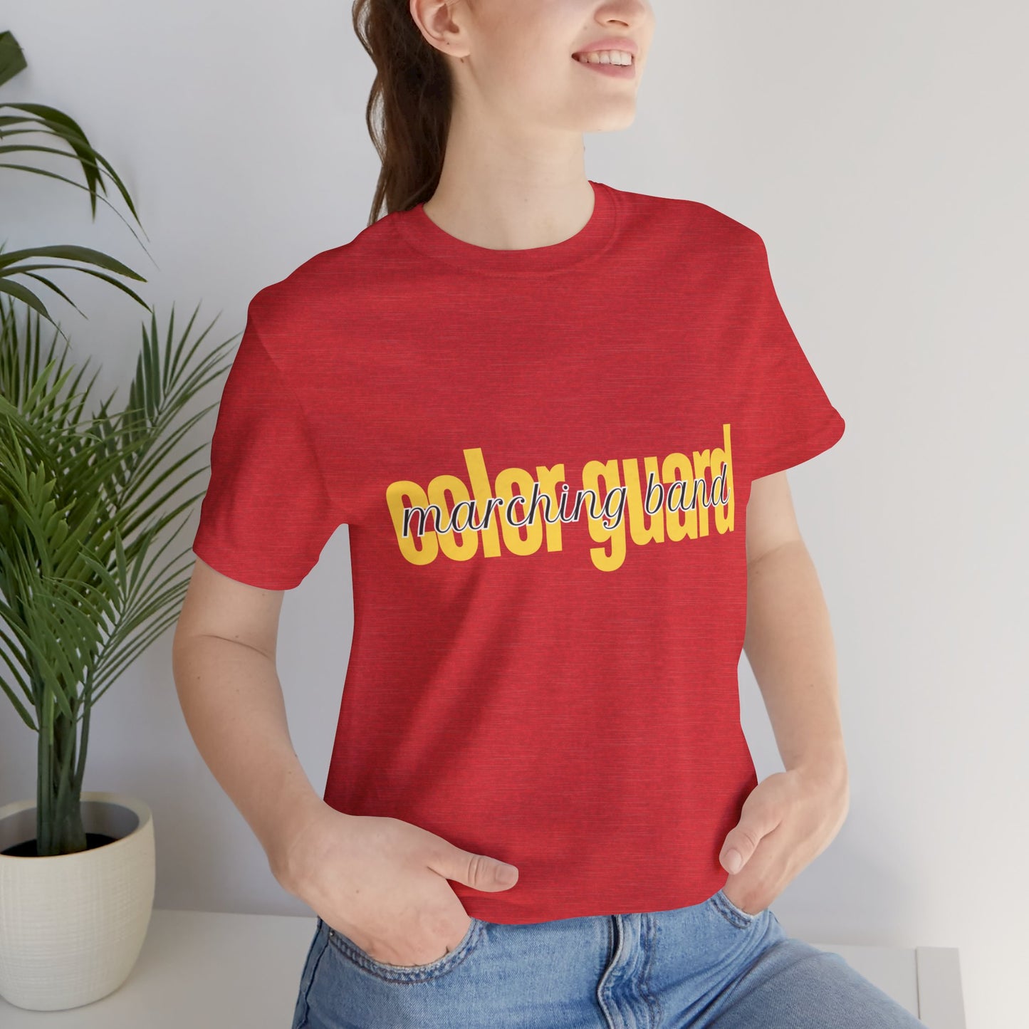 Marching Band Color Guard Yellow Short Letters Flag Saber Unisex Jersey Short Sleeve Tee