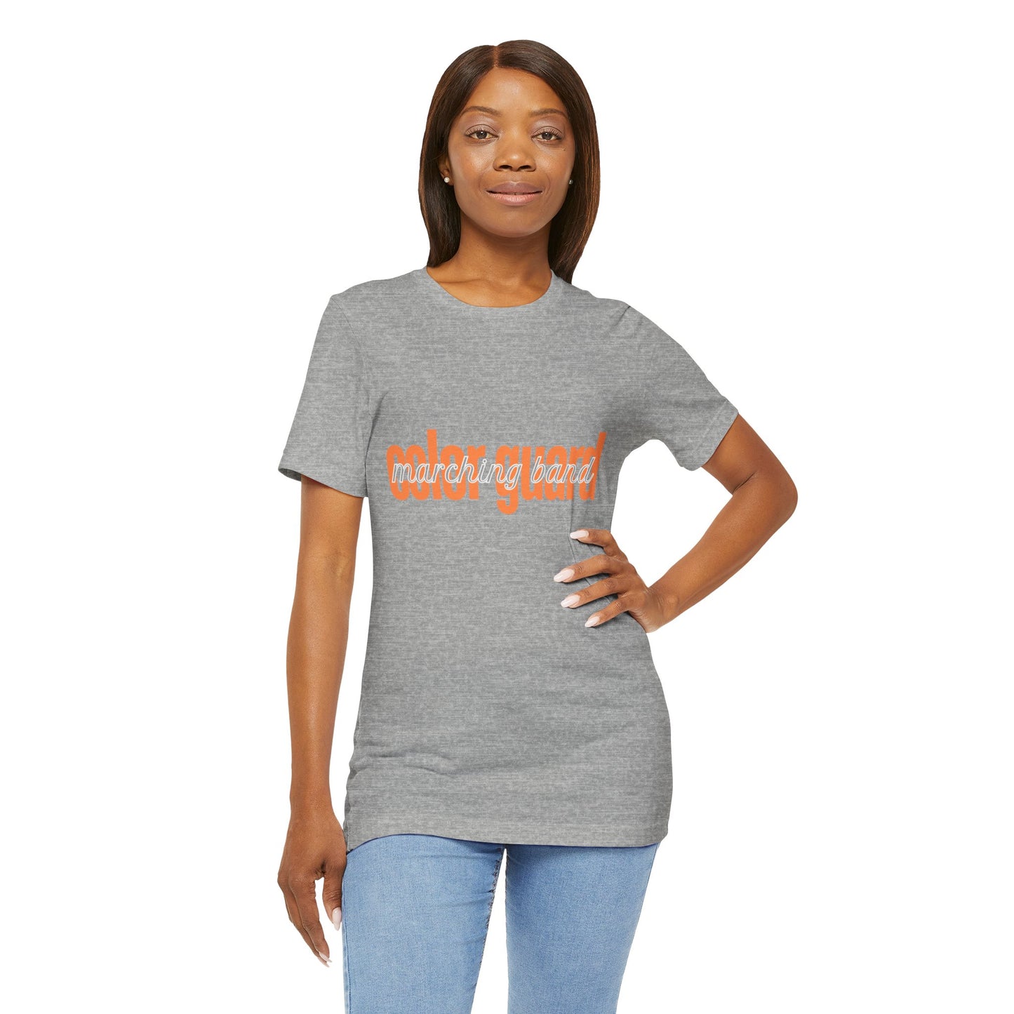 Marching Band Color Guard Orange Short Letters Flag Saber Unisex Jersey Short Sleeve Tee