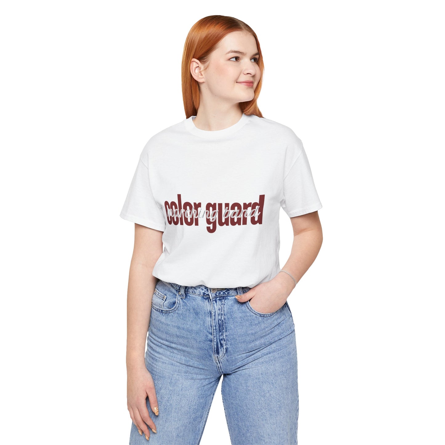 Marching Band Color Guard Maroon Short Letters Flag Saber Unisex Jersey Short Sleeve Tee