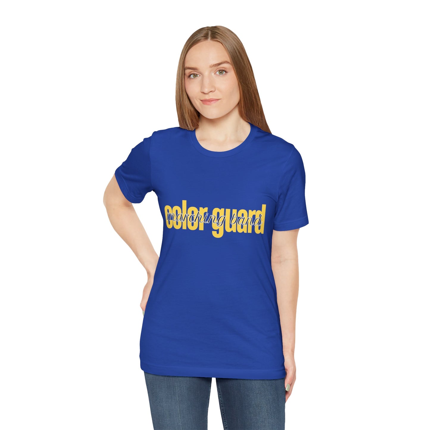 Marching Band Color Guard Yellow Short Letters Flag Saber Unisex Jersey Short Sleeve Tee