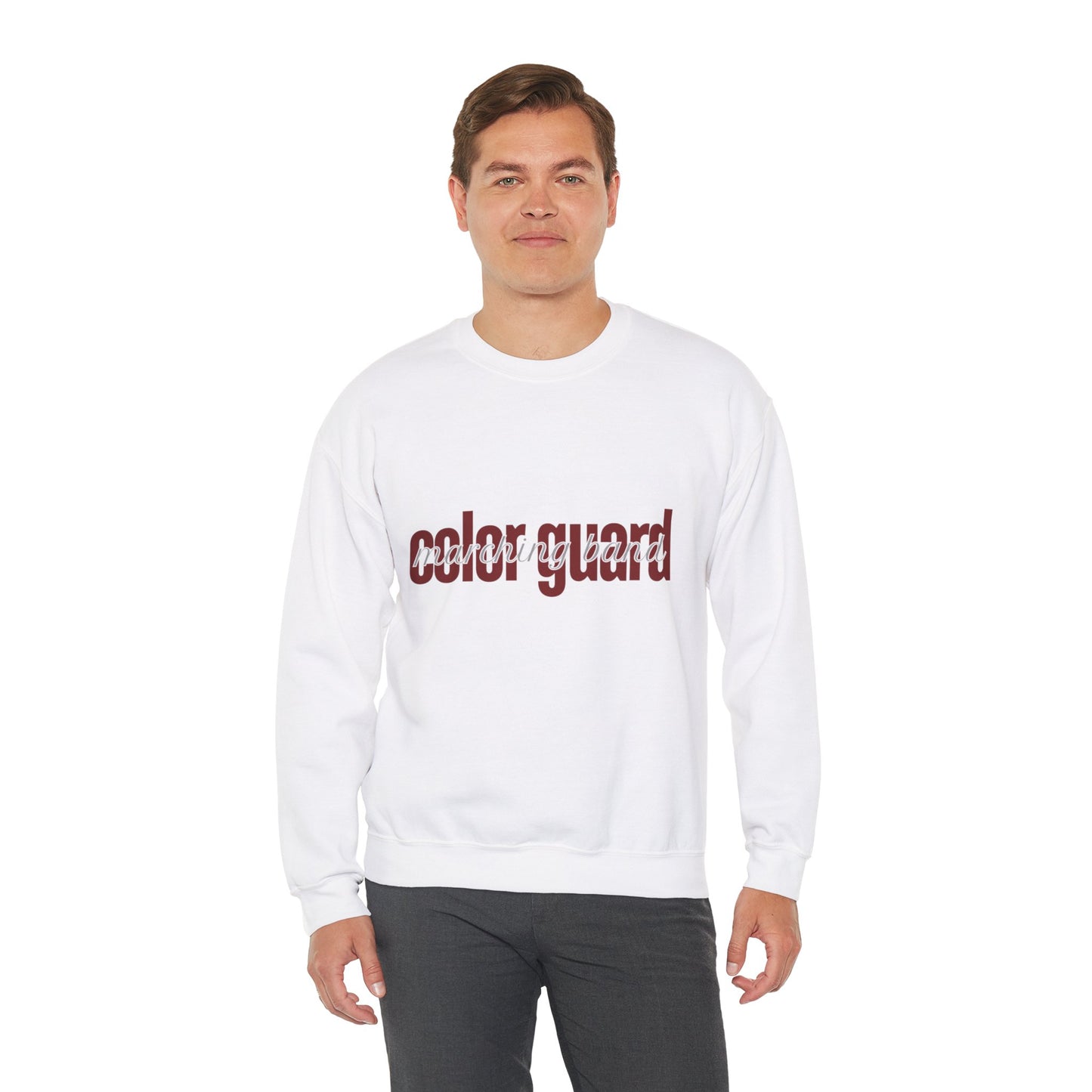 Marching Band Color Guard Maroon Lowercase Font Unisex Crewneck Sweatshirt Flag Saber Rifle