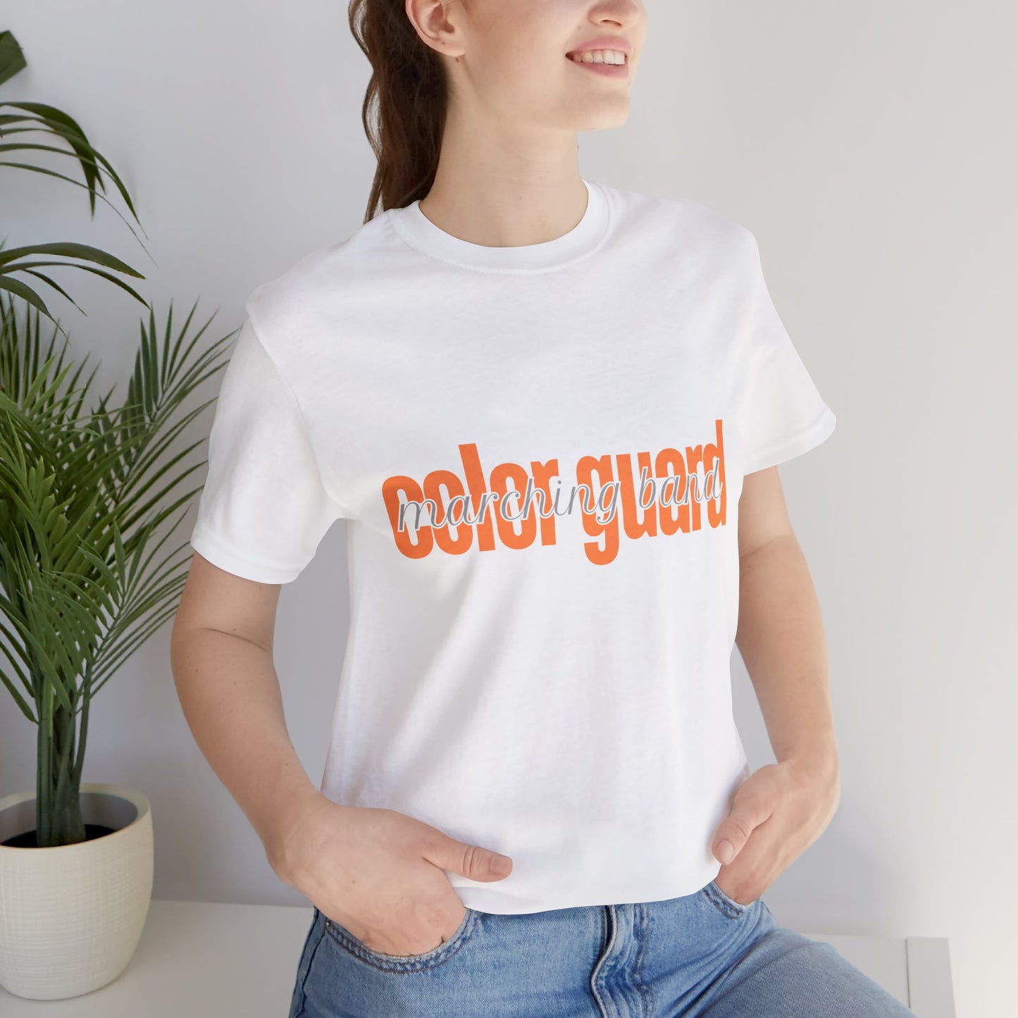 Marching Band Color Guard Orange Short Letters Flag Saber Unisex Jersey Short Sleeve Tee