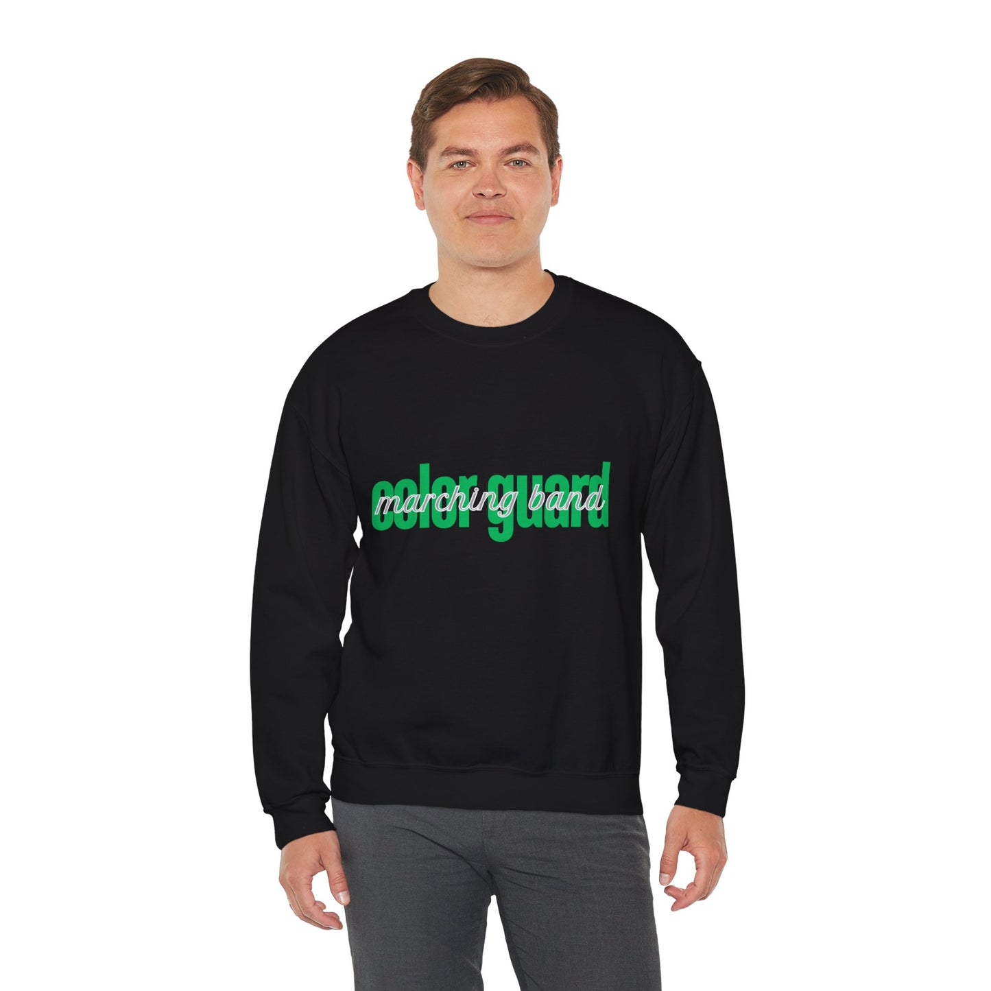 Marching Band Color Guard Green Lowercase Blue Font Unisex Crewneck Sweatshirt Flag Saber Rifle