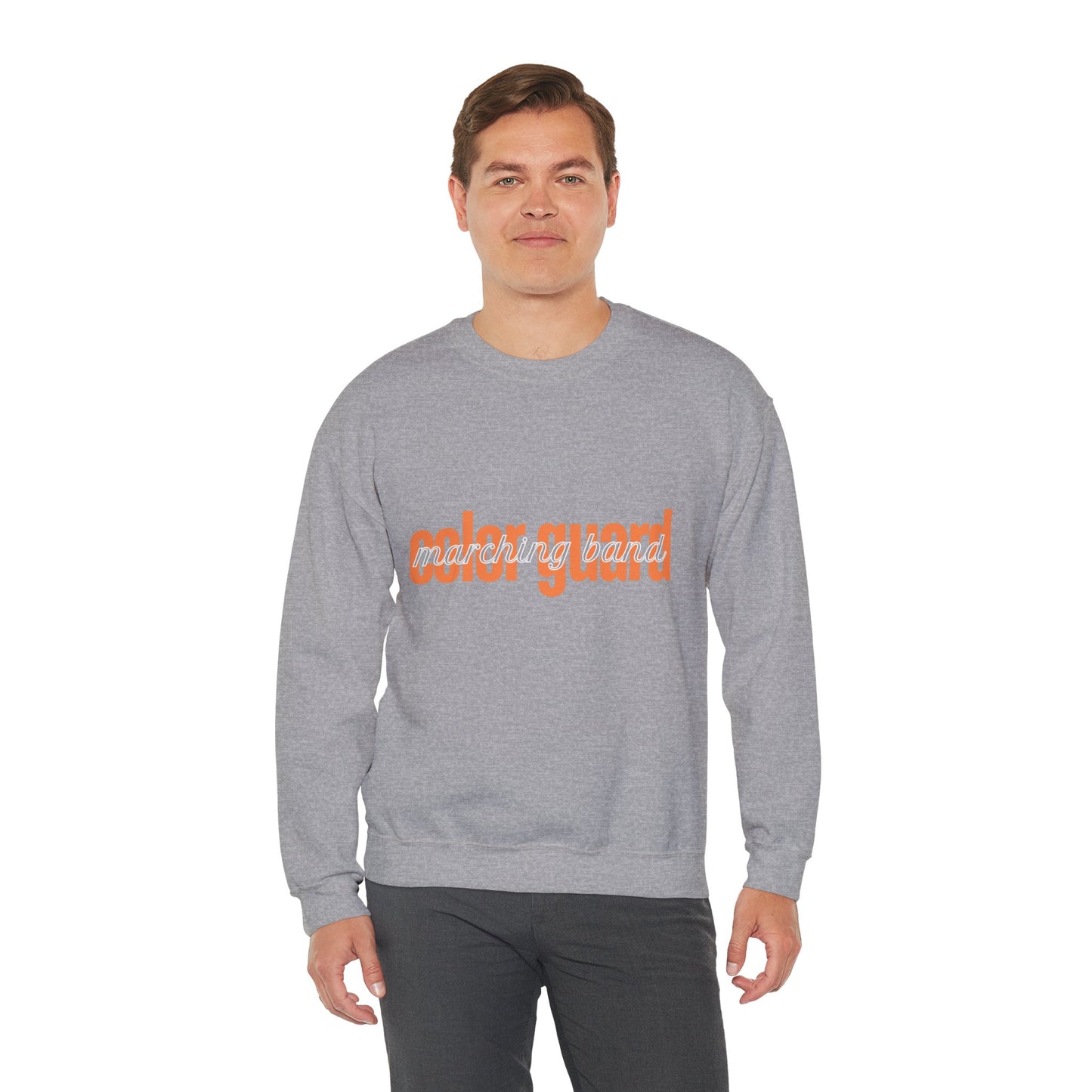 Marching Band Color Guard Orange Lowercase Blue Font Unisex Crewneck Sweatshirt Flag Saber Rifle