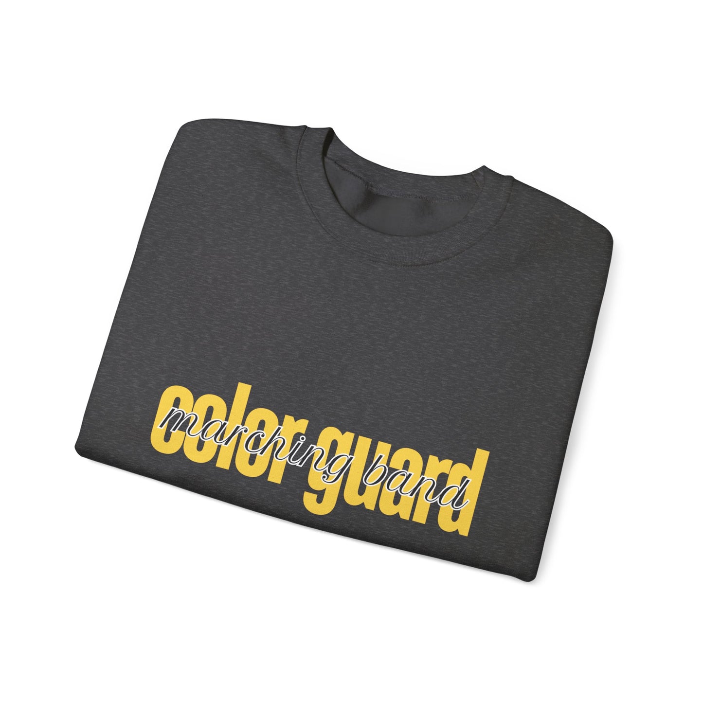 Marching Band Color Guard Yellow Lowercase Font Unisex Crewneck Sweatshirt Flag Saber Rifle