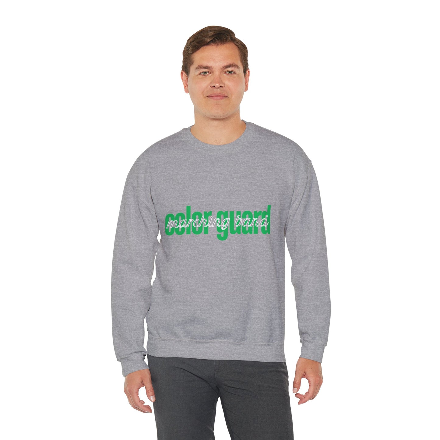 Marching Band Color Guard Green Lowercase Blue Font Unisex Crewneck Sweatshirt Flag Saber Rifle