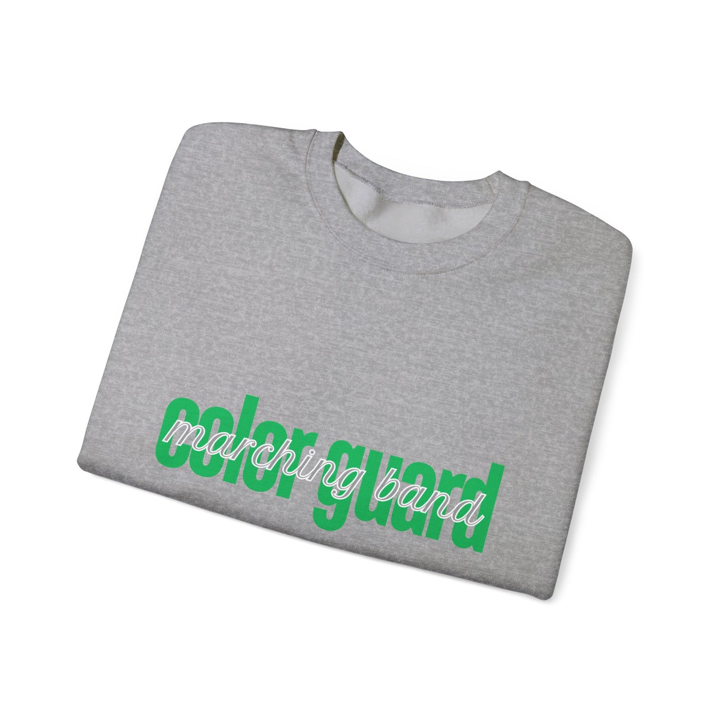 Marching Band Color Guard Green Lowercase Blue Font Unisex Crewneck Sweatshirt Flag Saber Rifle