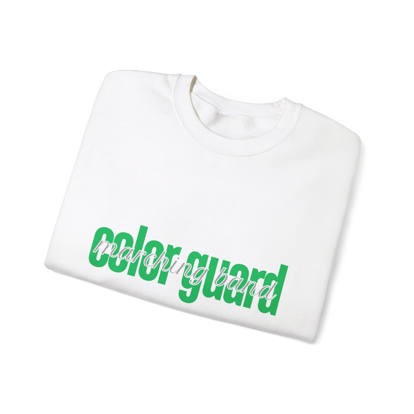 Marching Band Color Guard Green Lowercase Blue Font Unisex Crewneck Sweatshirt Flag Saber Rifle