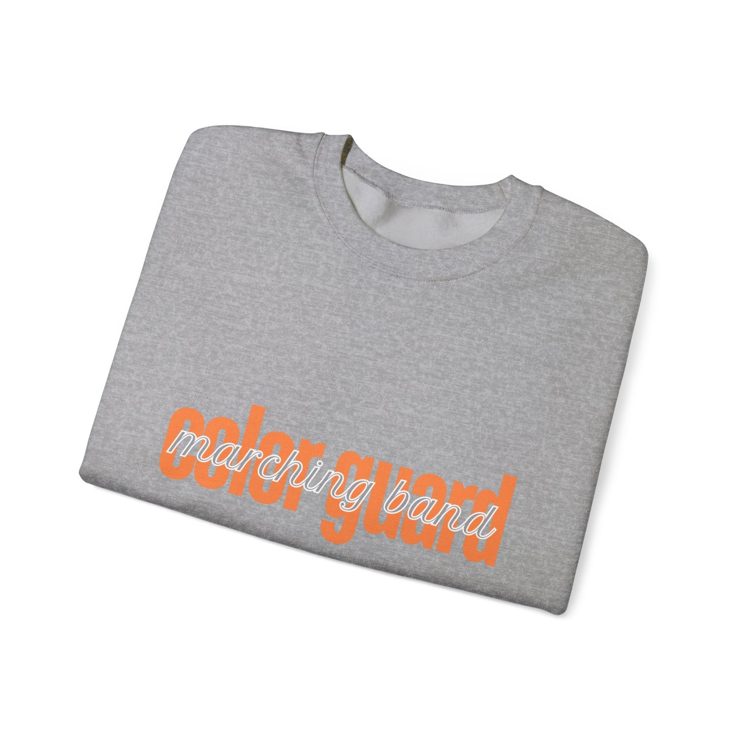 Marching Band Color Guard Orange Lowercase Blue Font Unisex Crewneck Sweatshirt Flag Saber Rifle