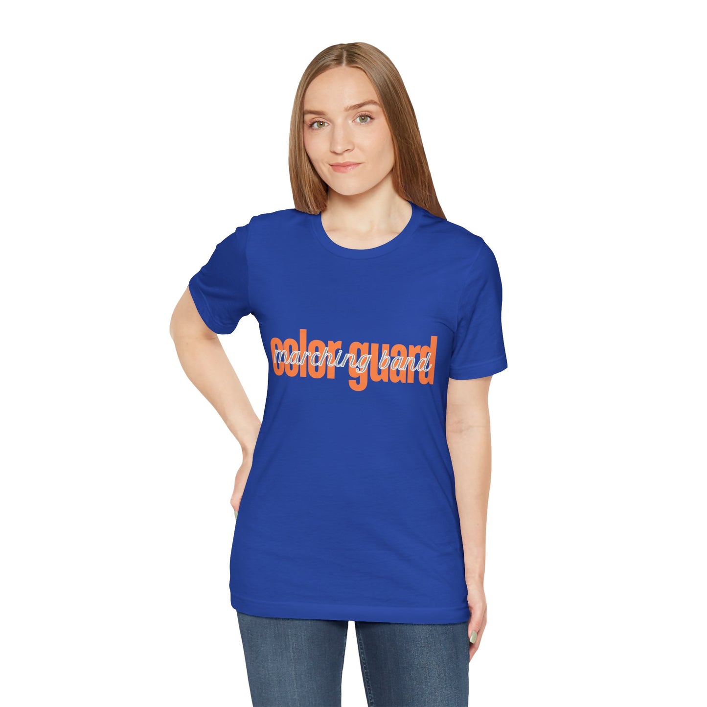 Marching Band Color Guard Orange Short Letters Flag Saber Unisex Jersey Short Sleeve Tee