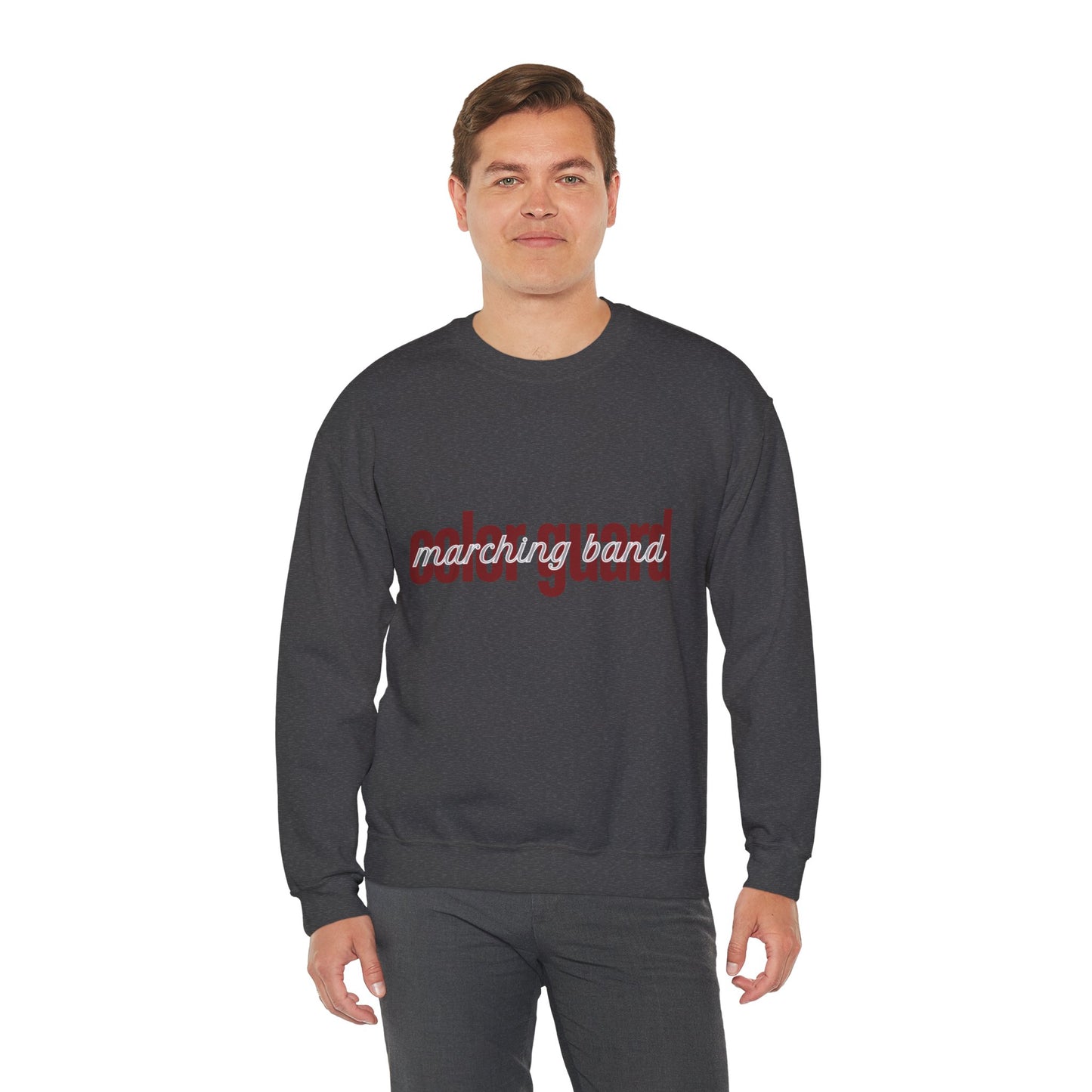 Marching Band Color Guard Maroon Lowercase Font Unisex Crewneck Sweatshirt Flag Saber Rifle