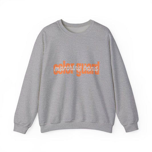 Marching Band Color Guard Orange Lowercase Blue Font Unisex Crewneck Sweatshirt Flag Saber Rifle