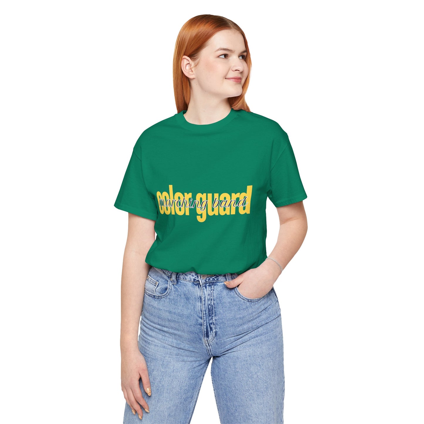 Marching Band Color Guard Yellow Short Letters Flag Saber Unisex Jersey Short Sleeve Tee