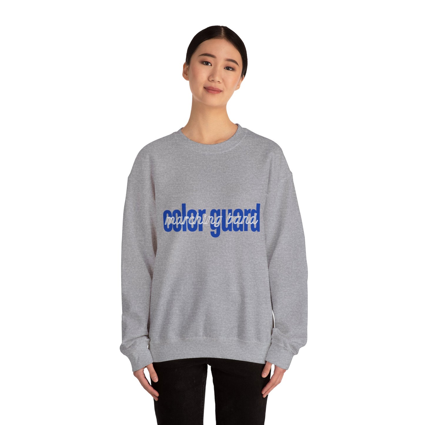 Marching Band Color Guard Blue Lowercase Blue Font Unisex Crewneck Sweatshirt Flag Saber Rifle