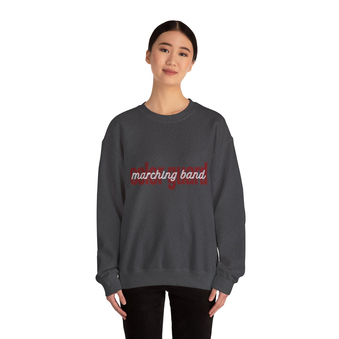 Marching Band Color Guard Maroon Lowercase Font Unisex Crewneck Sweatshirt Flag Saber Rifle