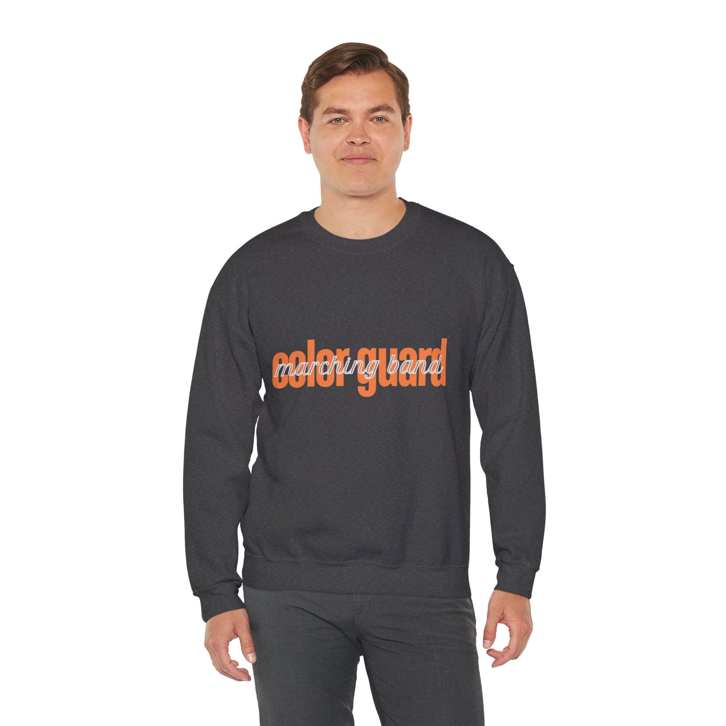 Marching Band Color Guard Orange Lowercase Blue Font Unisex Crewneck Sweatshirt Flag Saber Rifle