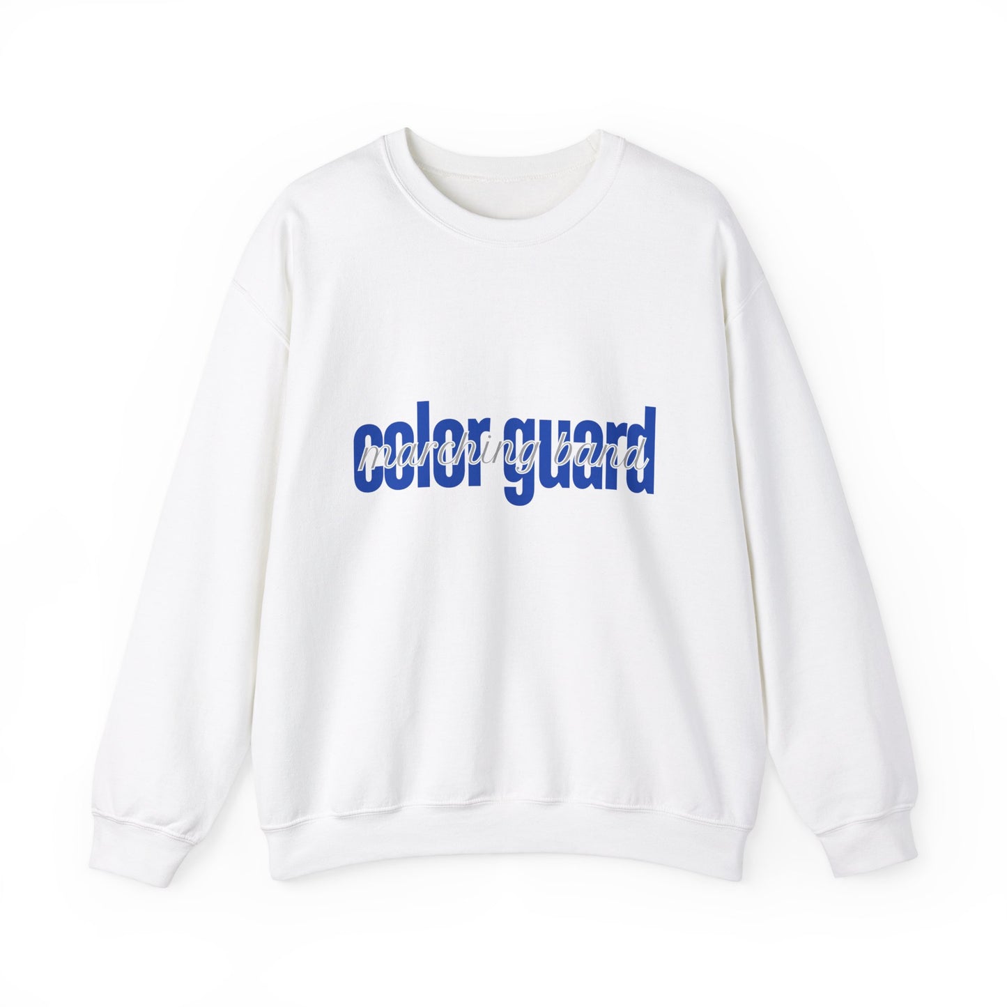 Marching Band Color Guard Blue Lowercase Blue Font Unisex Crewneck Sweatshirt Flag Saber Rifle