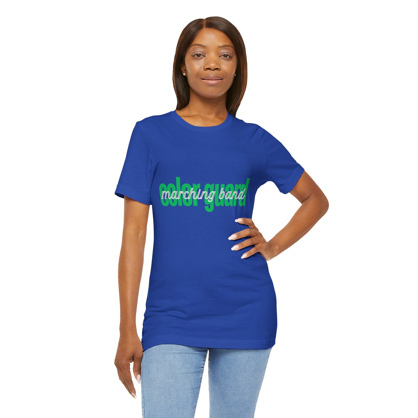 Marching Band Color Guard Green Short Letters Flag Saber Unisex Jersey Short Sleeve Tee