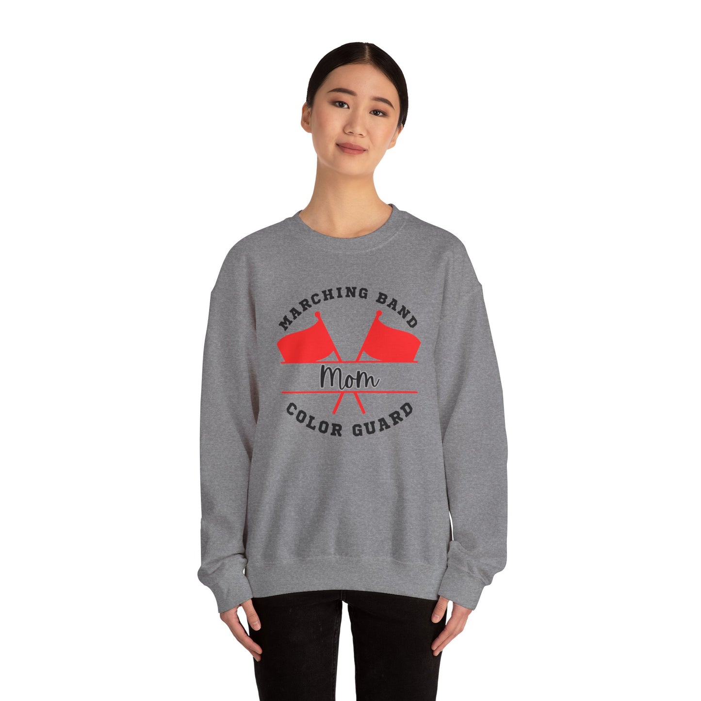 Marching Band Color Guard Mom Unisex Heavy Blend™ Crewneck Sweatshirt in White and Sport Gray