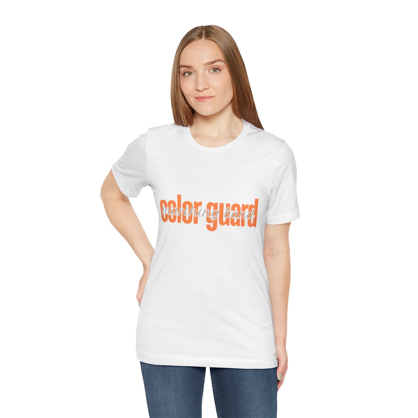 Marching Band Color Guard Orange Short Letters Flag Saber Unisex Jersey Short Sleeve Tee