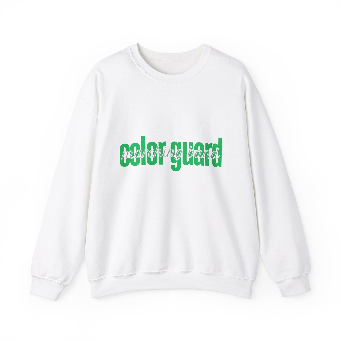 Marching Band Color Guard Green Lowercase Blue Font Unisex Crewneck Sweatshirt Flag Saber Rifle