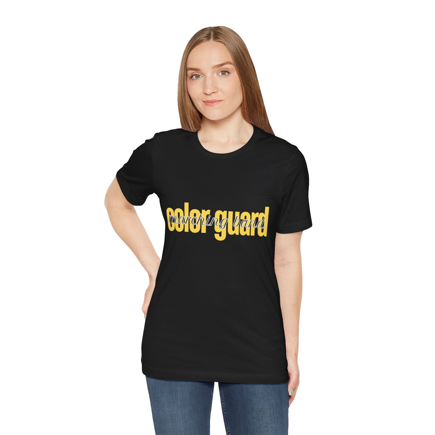 Marching Band Color Guard Yellow Short Letters Flag Saber Unisex Jersey Short Sleeve Tee