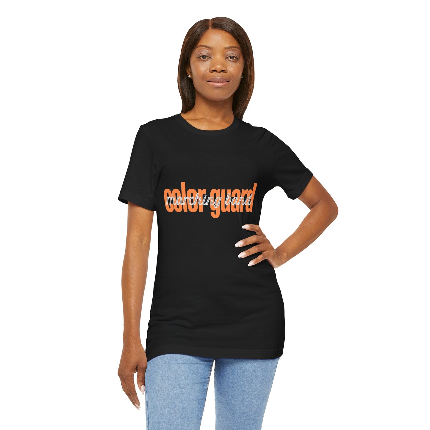 Marching Band Color Guard Orange Short Letters Flag Saber Unisex Jersey Short Sleeve Tee