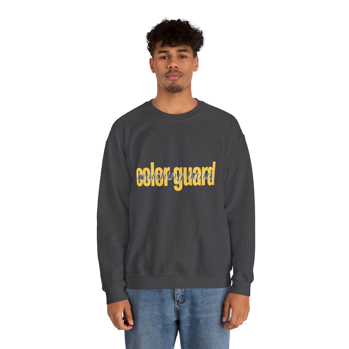 Marching Band Color Guard Yellow Lowercase Font Unisex Crewneck Sweatshirt Flag Saber Rifle