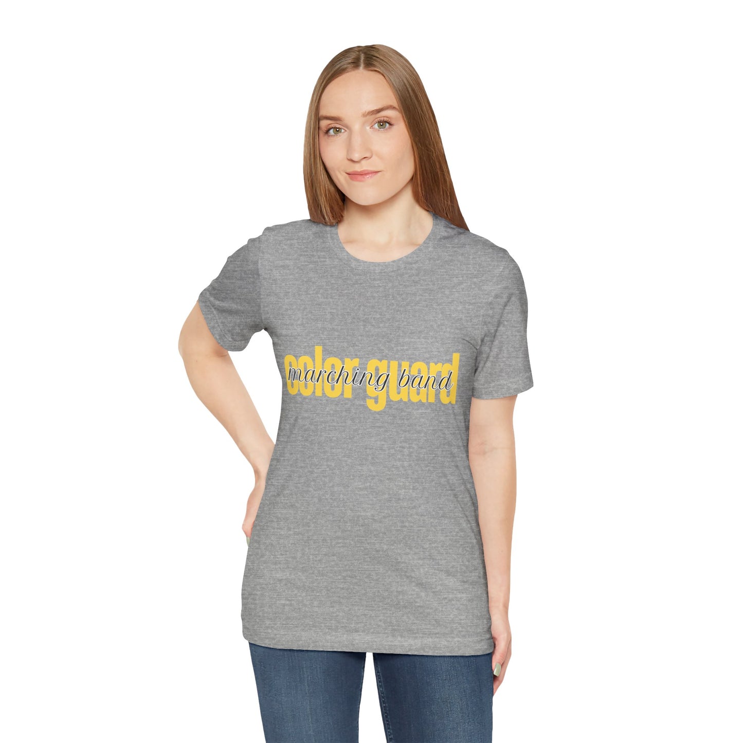 Marching Band Color Guard Yellow Short Letters Flag Saber Unisex Jersey Short Sleeve Tee