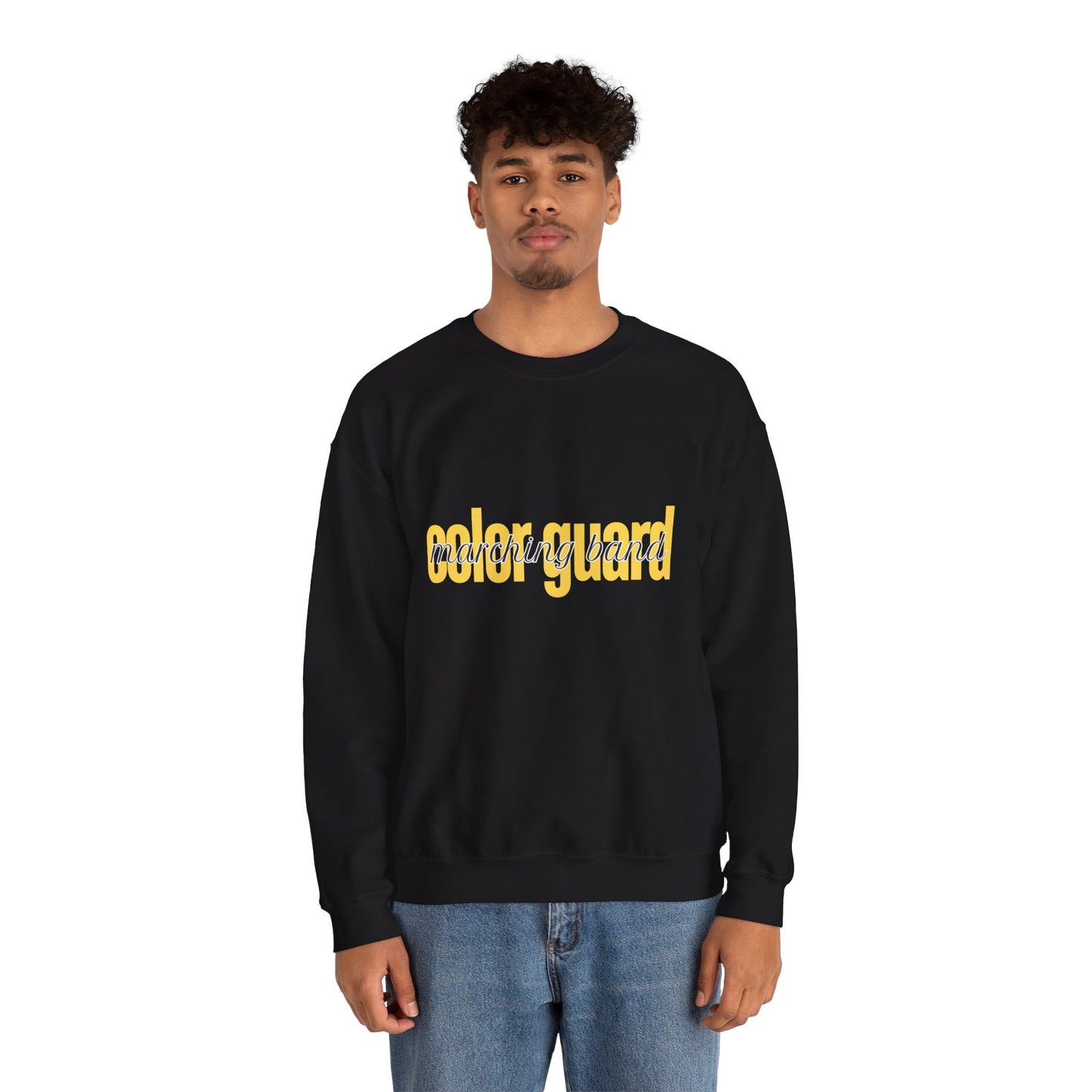 Marching Band Color Guard Yellow Lowercase Font Unisex Crewneck Sweatshirt Flag Saber Rifle