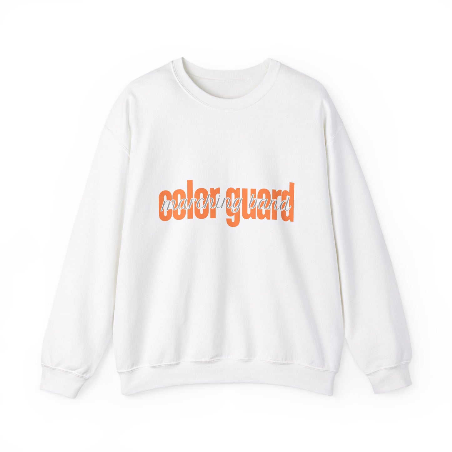 Marching Band Color Guard Orange Lowercase Blue Font Unisex Crewneck Sweatshirt Flag Saber Rifle