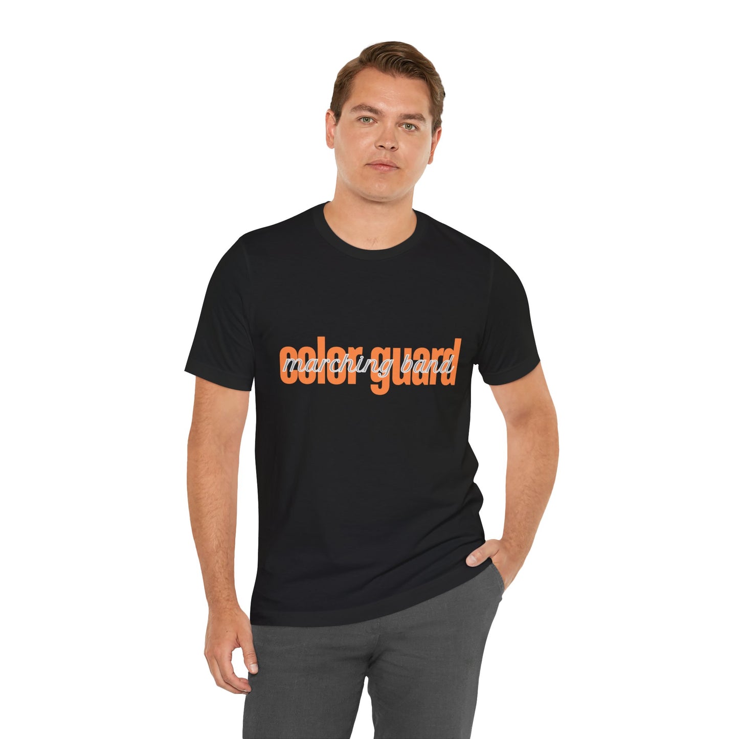 Marching Band Color Guard Orange Short Letters Flag Saber Unisex Jersey Short Sleeve Tee