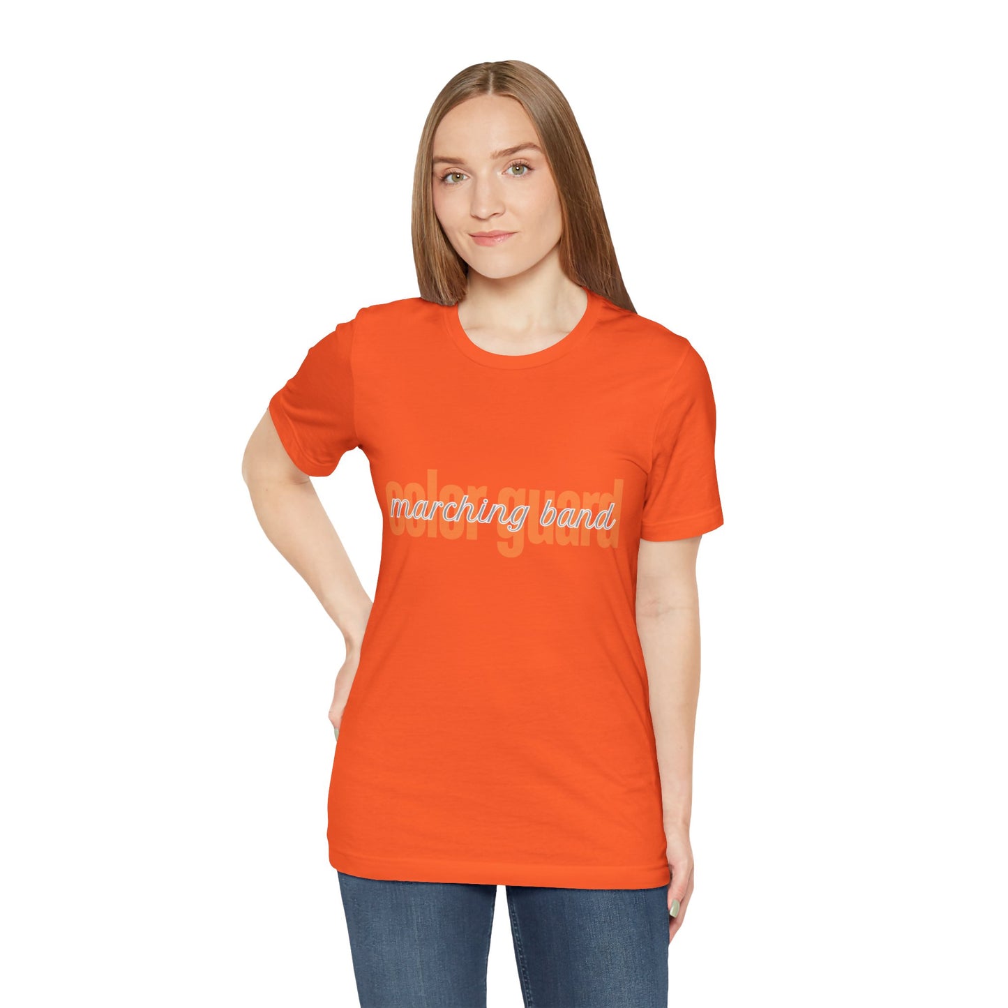 Marching Band Color Guard Orange Short Letters Flag Saber Unisex Jersey Short Sleeve Tee