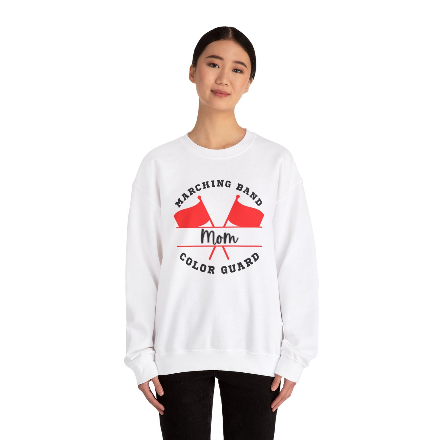 Marching Band Color Guard Mom Unisex Heavy Blend™ Crewneck Sweatshirt in White and Sport Gray