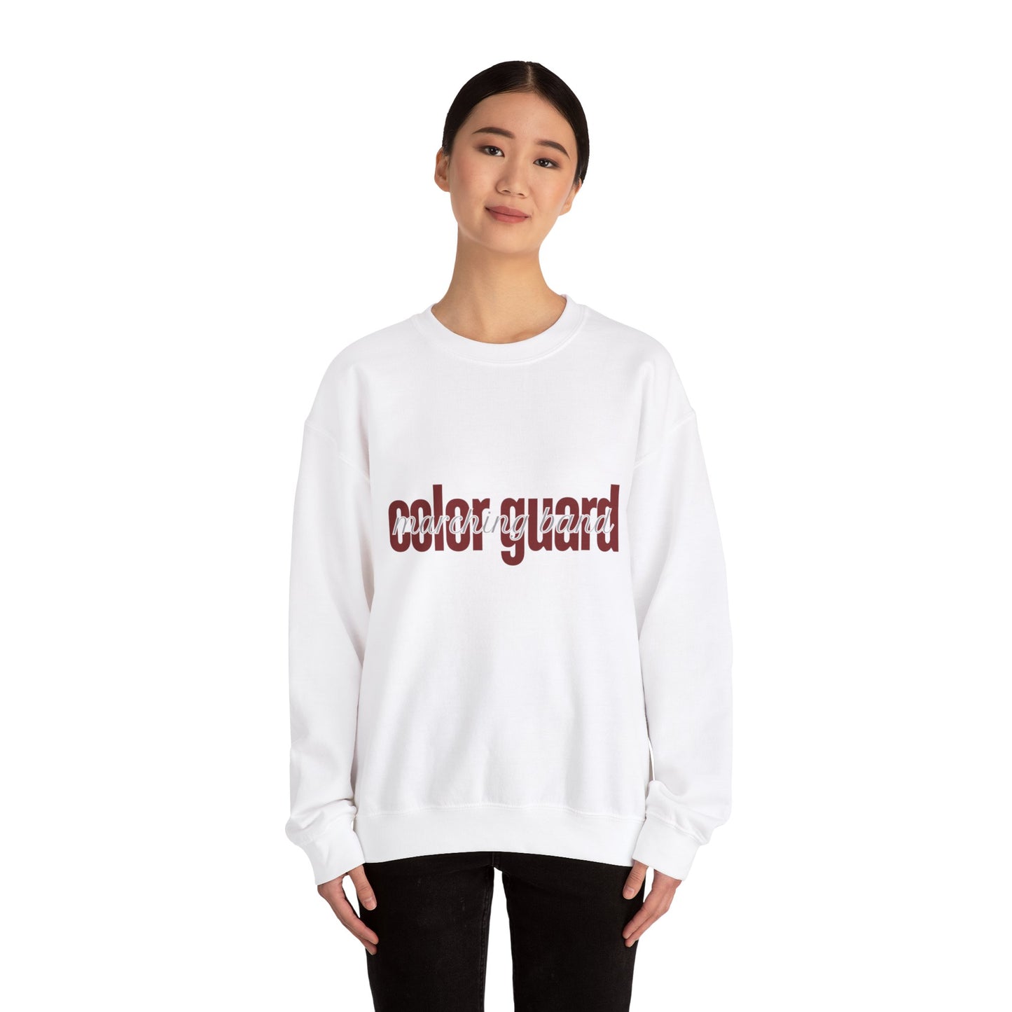 Marching Band Color Guard Maroon Lowercase Font Unisex Crewneck Sweatshirt Flag Saber Rifle