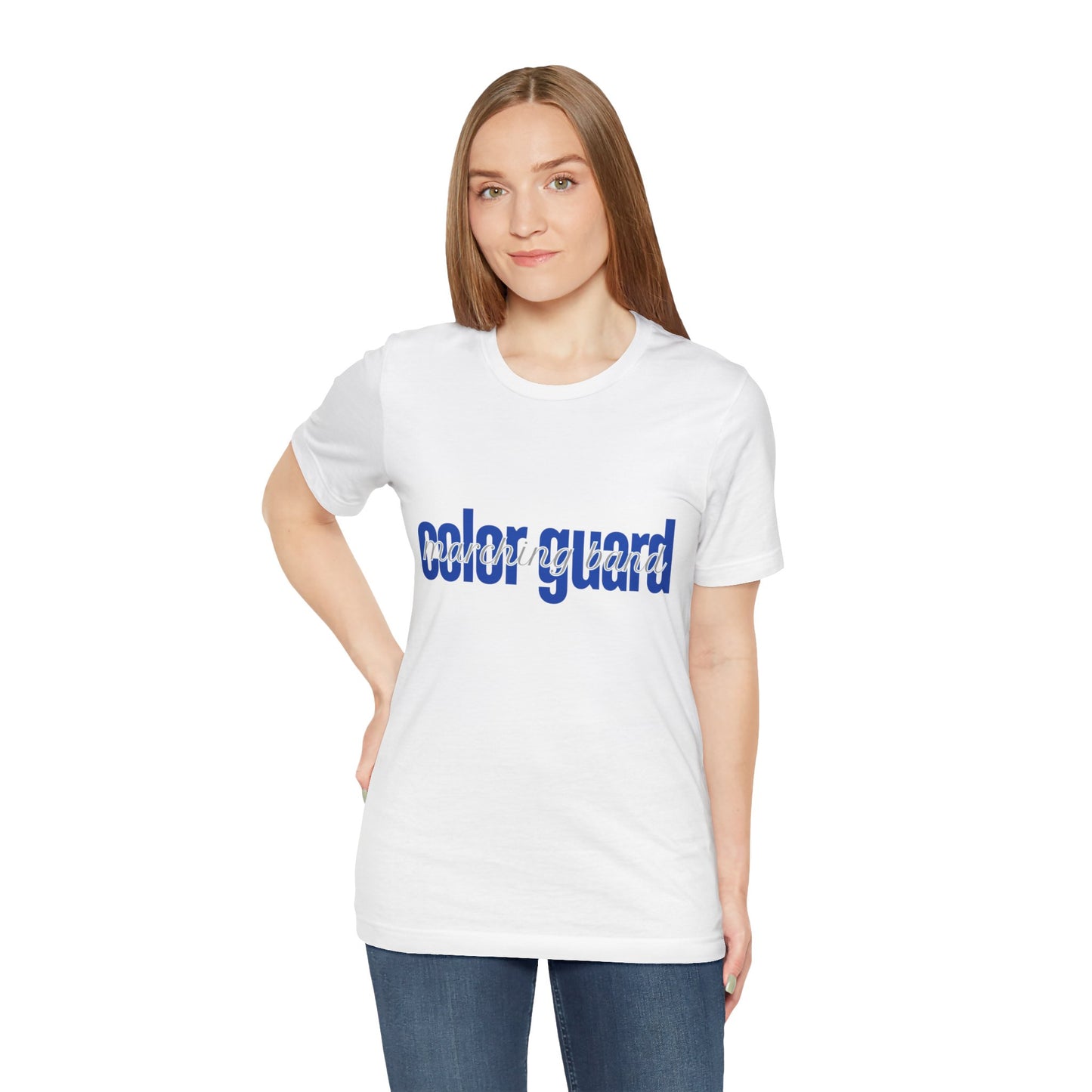 Marching Band Color Guard Blue Short Letters Flag Saber Unisex Jersey Short Sleeve Tee