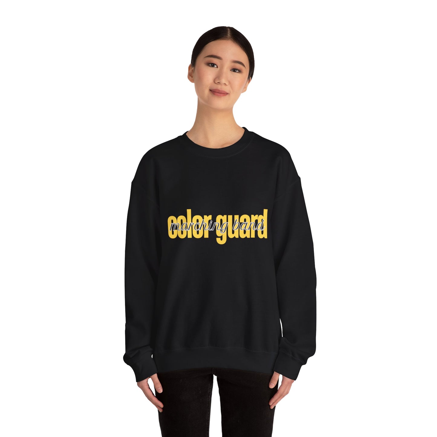 Marching Band Color Guard Yellow Lowercase Font Unisex Crewneck Sweatshirt Flag Saber Rifle